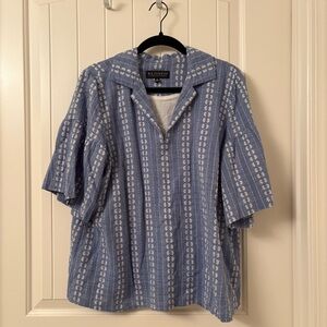 Eloquii Blue Floral Embroidered Blouse